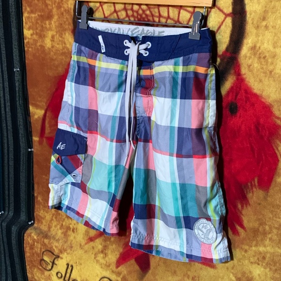 AMERICAN EAGLE OUTFITTERS-multicolored plaid drawstring high waist hybrid shorts - Picture 2 of 11